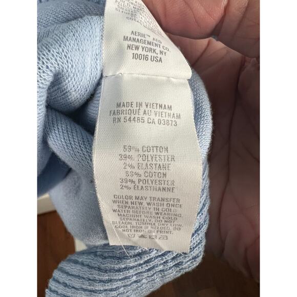 Aerie Blue V-Neck Oversized Ribbed Textured Sweatshirt Loungewear Comfort Small - Picture 3 of 6